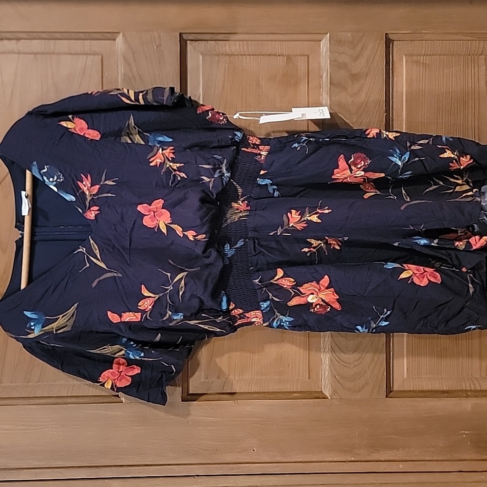 CeCe Navy and Blue Patterned shprt romper